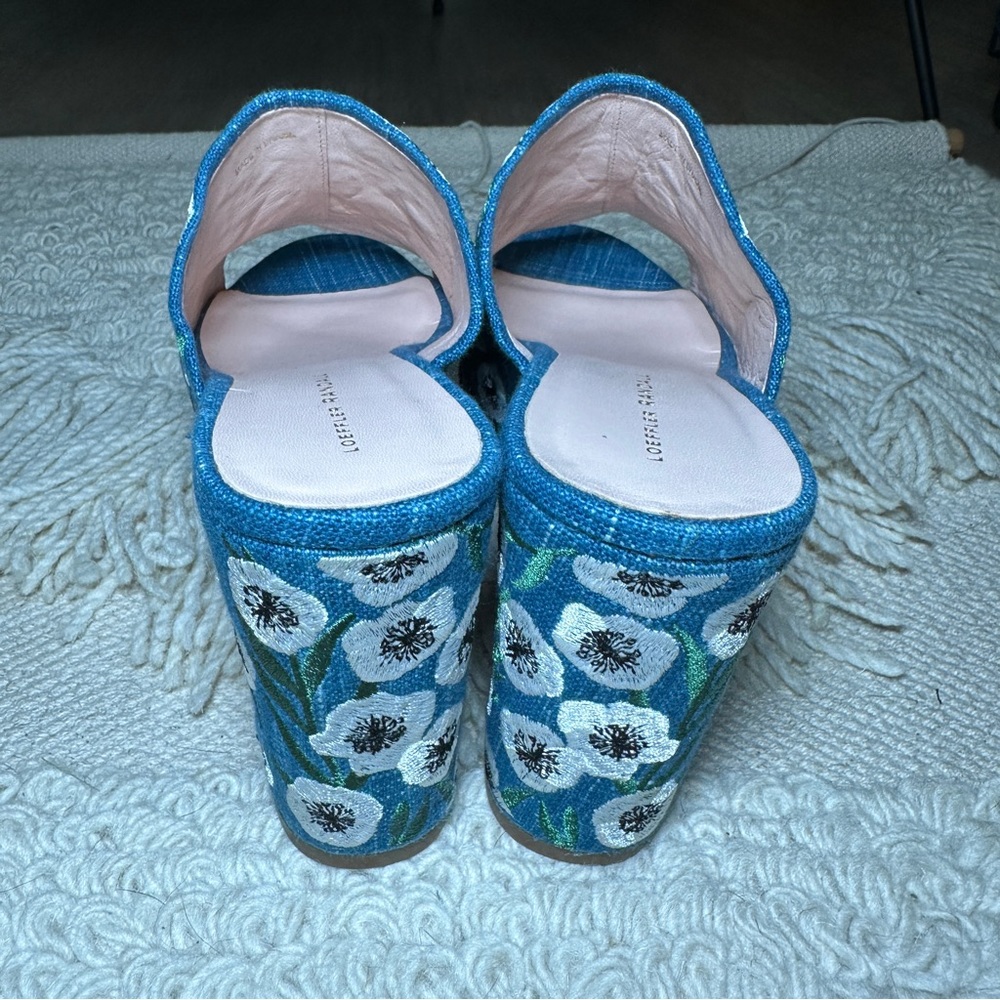 LOEFFLER RANDALL blue and white floral embroidered Amara platform sandals 10 NEW - Picture 4 of 10